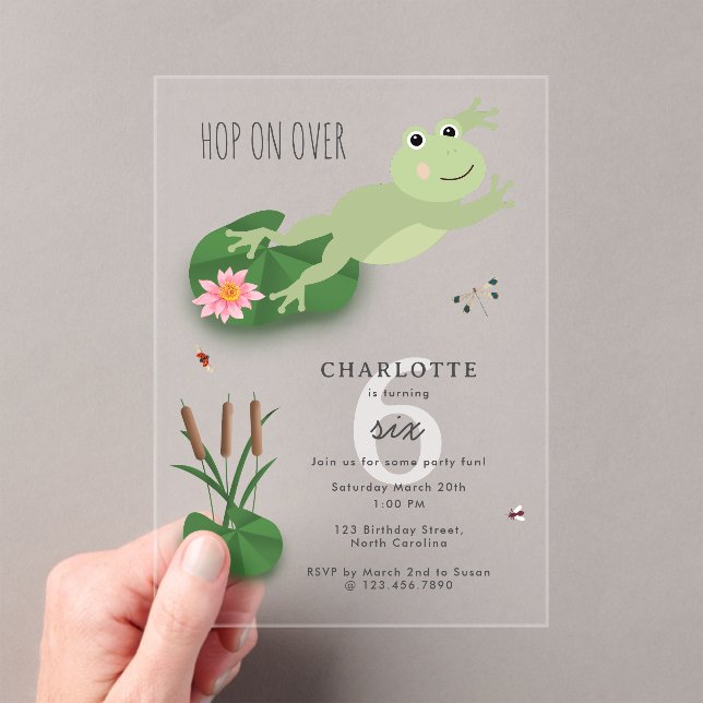 Invitaciones Acrílicas Cute Frogs in Lily Pond Hop On Over Kids Birthday (Insitu (portátil))