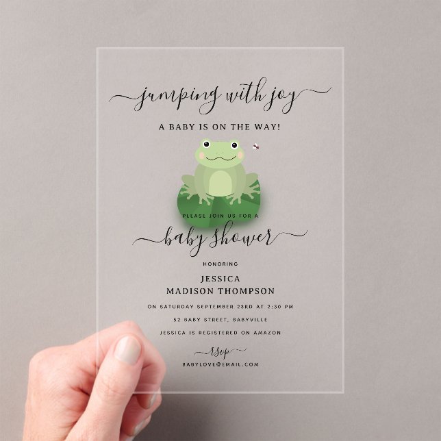 Invitaciones Acrílicas Cute Frogs Lily Pond Gender Neutral Baby Shower  (Insitu (portátil))