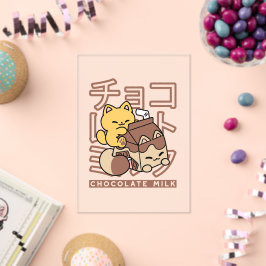 Invitaciones Acrílicas Cute gato montando leche de chocolate Carton Kawai