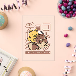 Invitaciones Acrílicas Cute gato montando leche de chocolate Carton Kawai