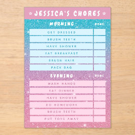 Invitaciones Acrílicas Cute Girly Pink Blue Glitter Kids Daily Chores