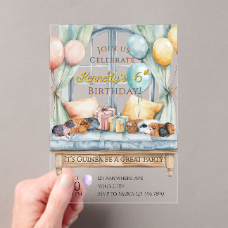 Invitaciones Acrílicas Cute Guinea Pig Acrylic Birthday Party Invitation