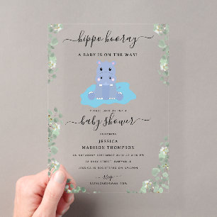 Invitaciones Acrílicas Cute Hipopótamo Hip Hipó Hooray Baby Shower