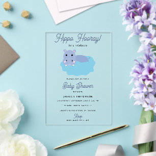 Invitaciones Acrílicas Cute Hipopótamo Hip Hipopótamo Hurra Baby Shower