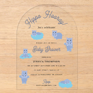 Invitaciones Acrílicas Cute Hipopótamo Hip Hipopótamo Hurra Cumpleaños de