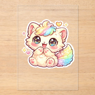 Invitaciones Acrílicas Cute Kawaii Gatito Arcoíris Pegatina de Gato Espon
