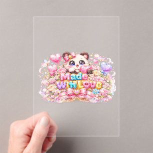 Invitaciones Acrílicas Cute Kawaii Hecho Con Amor Gato Nombre Pastel Rosa