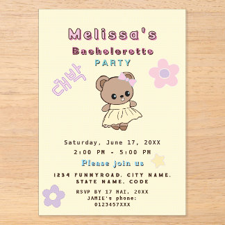 Invitaciones Acrílicas Cute kawaii oso de peluche divertido cumpleaños de