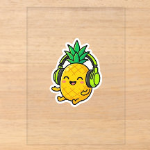 Cute Kawaii Piña con Auriculares SuSticker