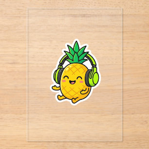 Invitaciones Acrílicas Cute Kawaii Piña con Auriculares SuSticker
