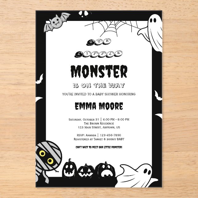Invitaciones Acrílicas Cute Little Monster Baby Shower Illustration (Anverso)