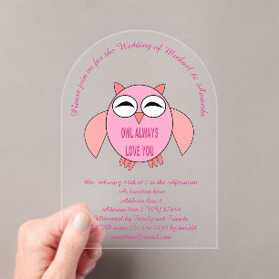 Invitaciones Acrílicas Cute Love Message Owl Custom Wedding