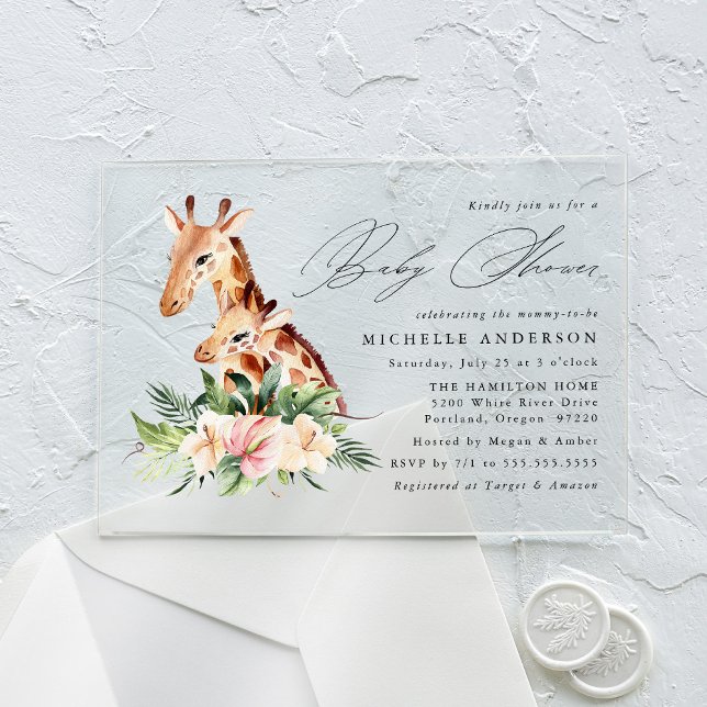 Invitaciones Acrílicas Cute Mom and Baby Giraffe Baby Shower (Subido por el creador)