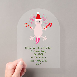 Invitaciones Acrílicas Cute Navidad Axolotl Personalizado