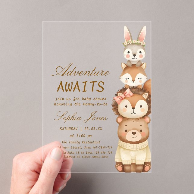 Invitaciones Acrílicas Cute Neutral Forest Animals Baby Shower Invitation (Insitu (portátil))