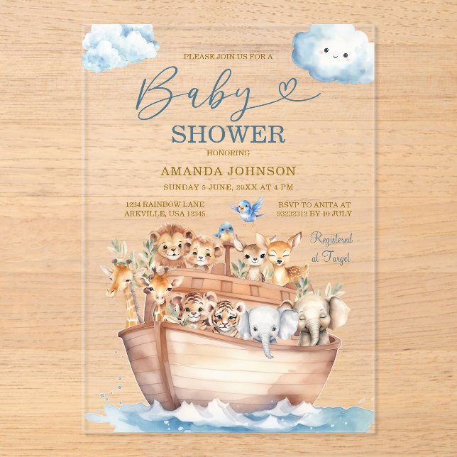 Invitaciones Acrílicas Cute Noah's Ark Gender Neutral Boho Baby Shower (Anverso)