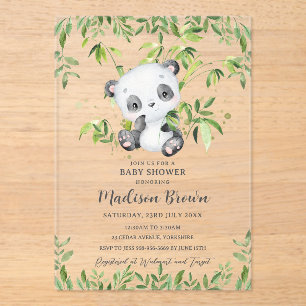 Invitaciones Acrílicas Cute Panda Bear Bamboo Greeneration Baby Shower