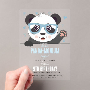 Invitaciones Acrílicas Cute Panda Bear Kawaii Niño Fiesta de Cumpleaños