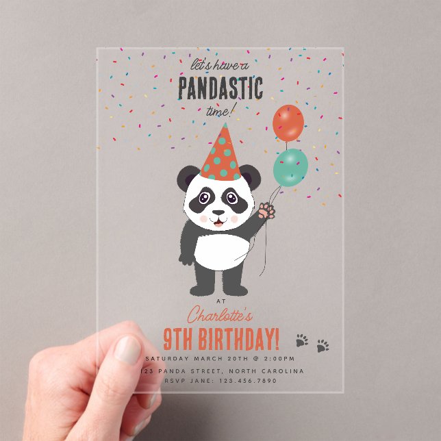 Invitaciones Acrílicas Cute Panda Bear Theme Kawaii Kids Birthday Party (Insitu (portátil))