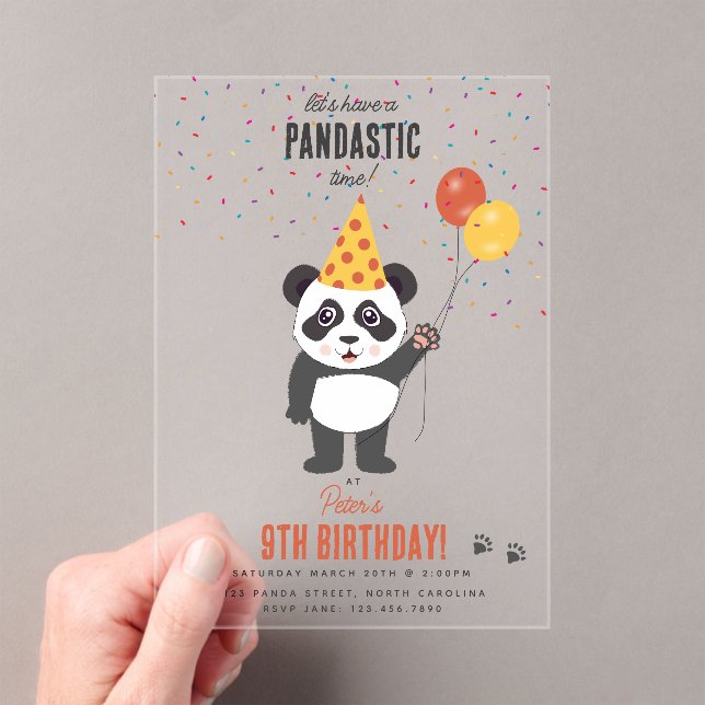 Invitaciones Acrílicas Cute Panda Bear Theme Kawaii Kids Birthday Party (Insitu (portátil))