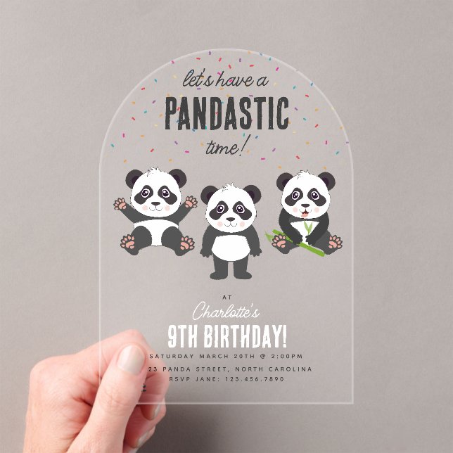 Invitaciones Acrílicas Cute Panda Bear Theme Kawaii Kids Birthday Party (Insitu (portátil))