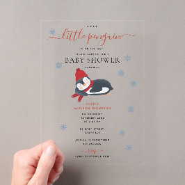 Invitaciones Acrílicas Cute Penguins Invierno Baby Shower