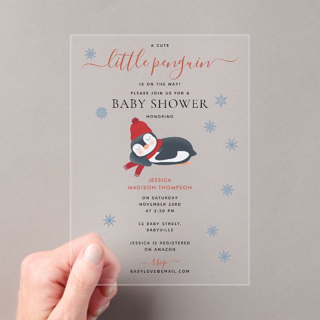 Invitaciones Acrílicas Cute Penguins Winter Baby Shower (Insitu (portátil))