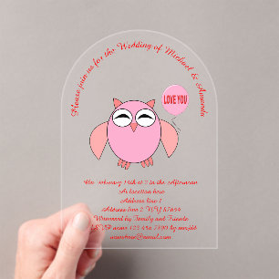 Invitaciones Acrílicas Cute Pink Love You Owl Custom Wedding