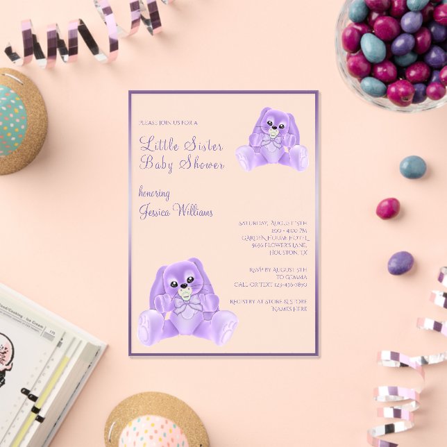 Invitaciones Acrílicas Cute plushie Pequeña Hermana Baby Shower (Insitu (Celebración))