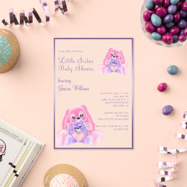 Invitaciones Acrílicas Cute plushie Pequeña Hermana Baby Shower (Insitu (Celebración))