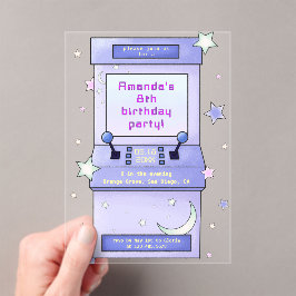 Invitaciones Acrílicas Cute Retro Arcade Game Kids Birthday