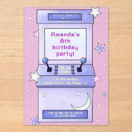 Invitaciones Acrílicas Cute Retro Arcade Game Kids Birthday