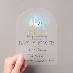 Invitaciones Acrílicas Cute Stork Baby Shower
