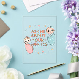Invitaciones Acrílicas Cute Twin Baby Burrito Announcement Illustration