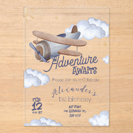 Invitaciones Acrílicas Cute Vintage Airplane First Birthday Adventure Awa
