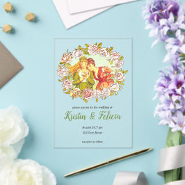 Invitaciones Acrílicas Cute vintage Art Nouveau LGBTQ Dos novias