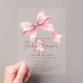 Invitaciones Acrílicas Cute Watercolor Pink Bow Baby Shower Invitation