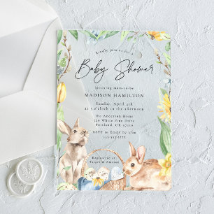 Invitaciones Acrílicas Cute Watercolor Spring Bunnies Baby Shower