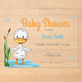 Invitaciones Acrílicas Cute White Duck Gender Neutral Baby Shower