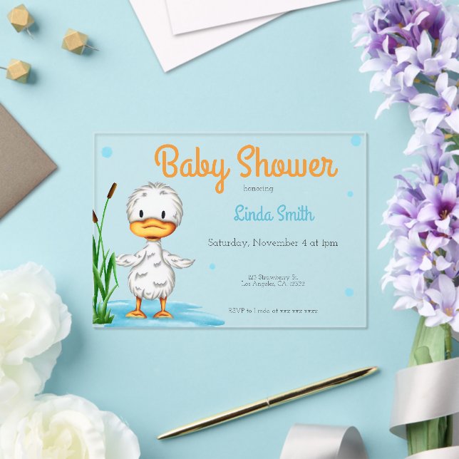 Invitaciones Acrílicas Cute White Duck Gender Neutral Baby Shower (Insitu (Boda))