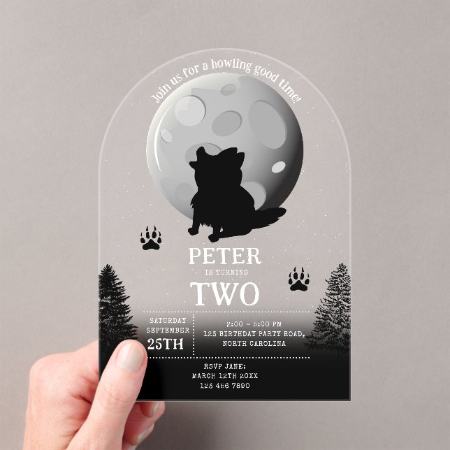 Invitaciones Acrílicas Cute Wolf Pack Woodland Moon Howling Birthday (Insitu (portátil))
