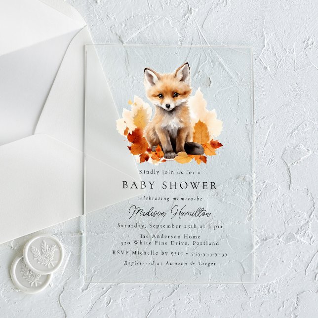 Invitaciones Acrílicas Cute Woodland Fox Fall Baby Shower (Subido por el creador)