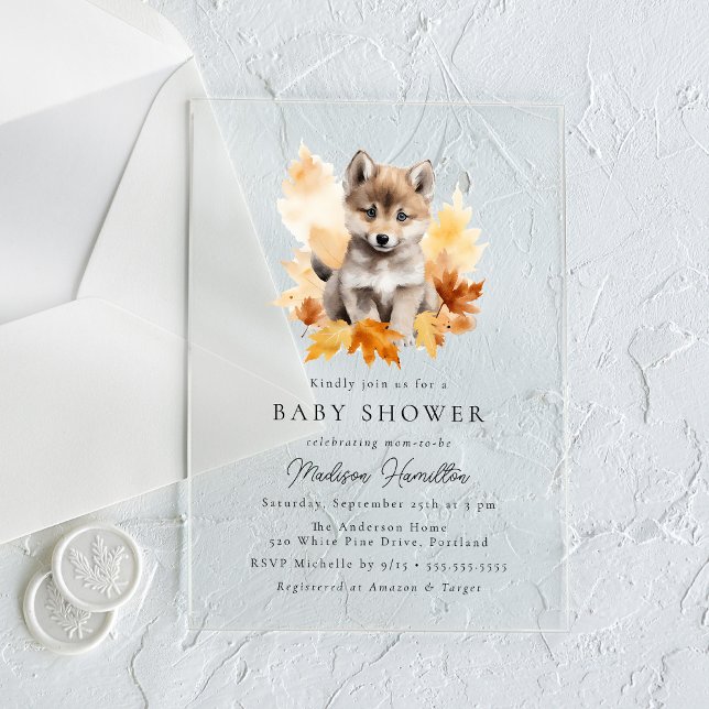Invitaciones Acrílicas Cute Woodland Wolf Pup Fall Baby Shower (Subido por el creador)