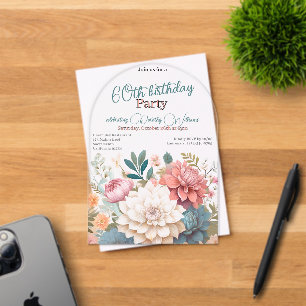 Invitaciones Acrílicas Dahlias florales transparentes para cumpleaños ses