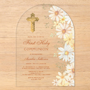 Invitaciones Acrílicas Daisies Arch Primera Comunión