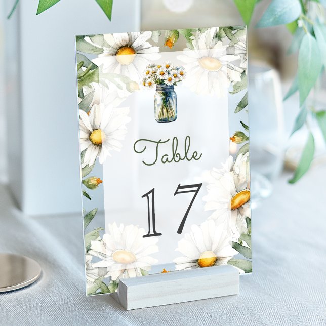 Invitaciones Acrílicas Daisies Mason Jar Wedding Acrylic Table Number (Subido por el creador)
