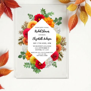 Invitaciones Acrílicas Dalia floral otoñal Bridal Shower de otoño