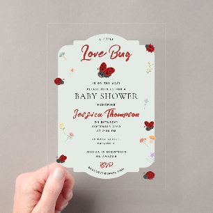Invitaciones Acrílicas Dama del Amor Bicho Mariquita Jardín Floral Chica 