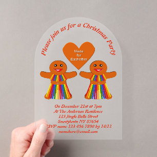 Invitaciones Acrílicas Damas de Jengibre Navideñas Lesbiana Pareja Person