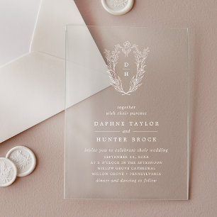 Invitaciones Acrílicas DAPHNE Monograma Floral Boho Blanco Boho Boho Vint